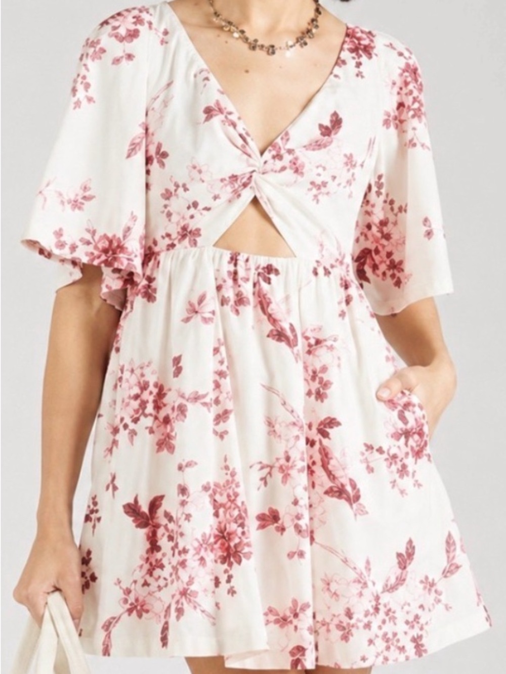 Abercrombie & Fitch Cutout Poplin Mini Dress - Cream Floral XS